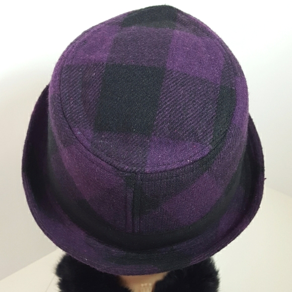 Y2K Le-chateau💜Purple-Black Checkered Fedora Hat - Picture 3 of 8
